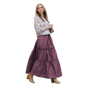 Zenana Eggplant Purple Acid Washed Ruffle‎ Tiered Maxi Skirt NWT Size 3X